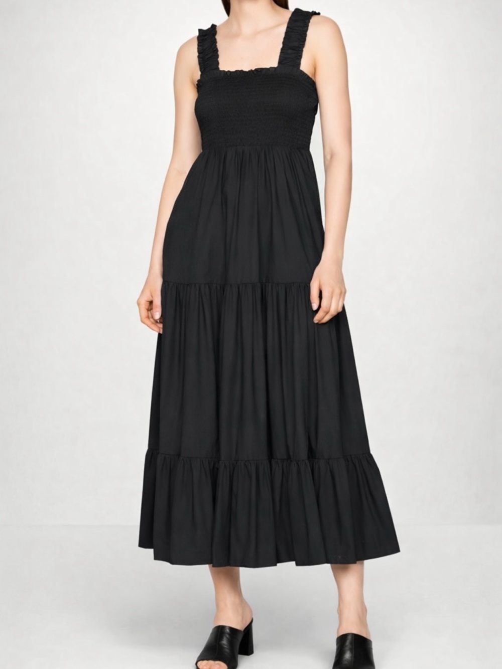 Abercrombie & Fitch Black Smocked Maxi Dress Small Tiered Pockets